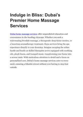 Indulge in Bliss: Dubai’s Premier Home Massage Services