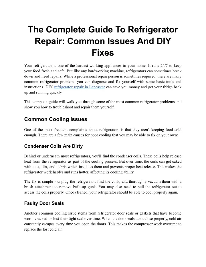 the complete guide to refrigerator repair common