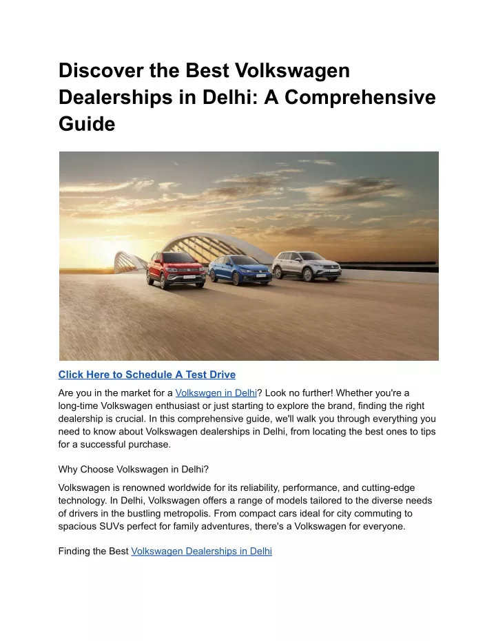 discover the best volkswagen dealerships in delhi