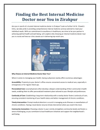 Finding the Best Internal Medicine Doctor near You in Zirakpur