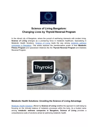 Science of Living Bangalore_ Changing Lives by Thyroid Reversal Program