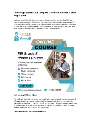 Unlocking Success Your Complete Guide to RBI Grade B Exam Preparation