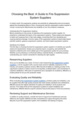 Choosing the Best A Guide to Fire Suppression System Suppliers