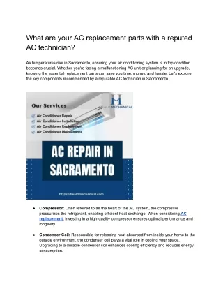 What are your AC replacement parts with a reputed AC technician