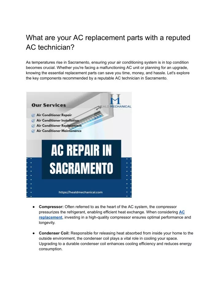 what are your ac replacement parts with a reputed