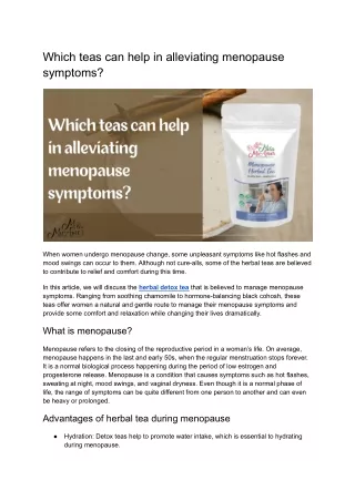 which teas can help in alleviating menopause