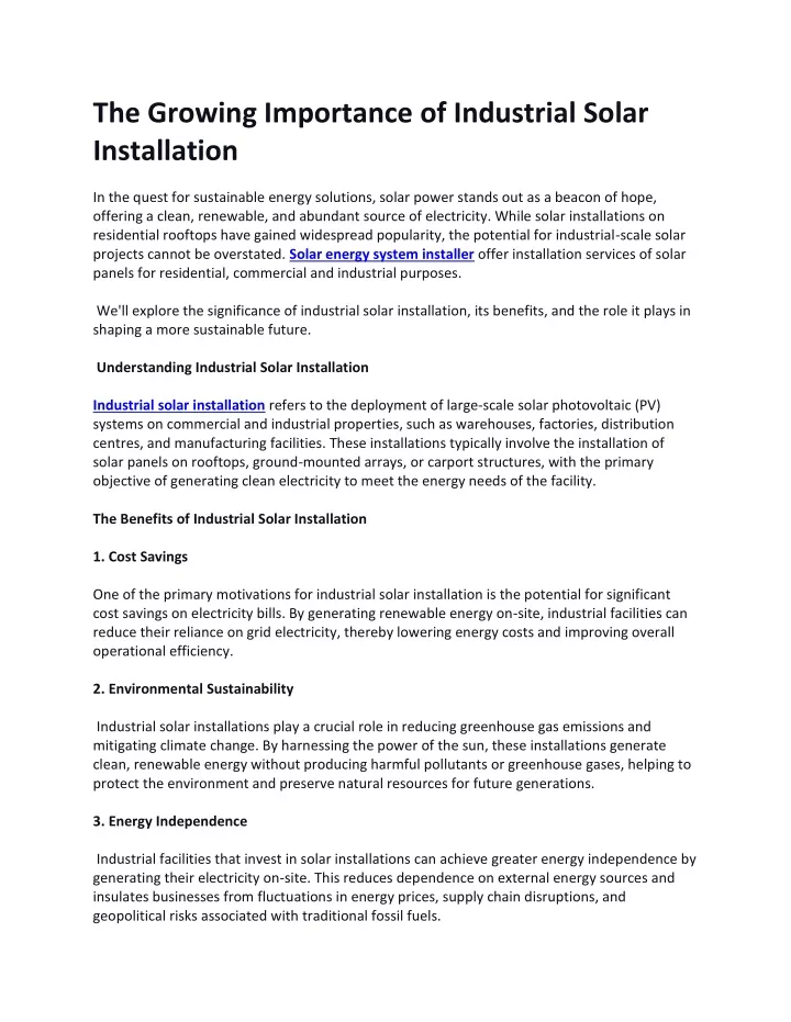 the growing importance of industrial solar