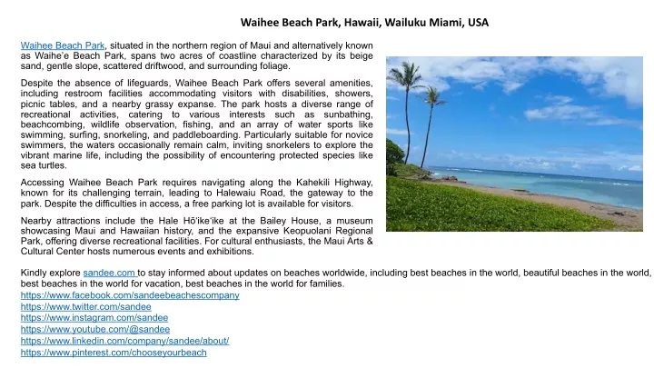 waihee beach park hawaii wailuku miami usa