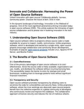 Innovate and Collaborate- Harnessing the Power of Open Source Software