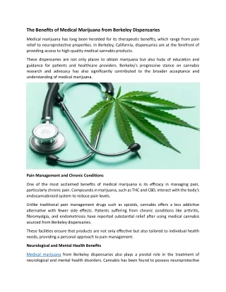 The Benefits of Medical Marijuana from Berkeley Dispensaries