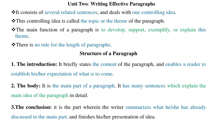 unit two writing effective paragraphs