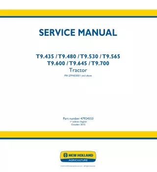 New Holland T9.530 Tractor Service Repair Manual