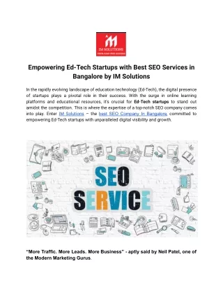 Empowering Ed-Tech Startups with Best SEO Services in Bangalore by IM Solutions