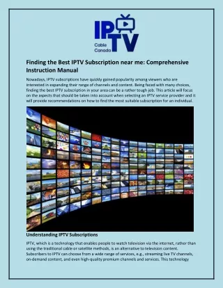 Finding the Best IPTV Subscription Near Me: Comprehensive Instruction Manual