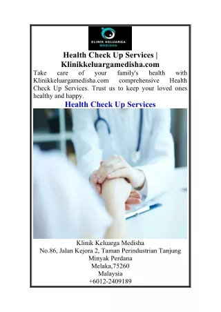 Health Check Up Services  Klinikkeluargamedisha.com