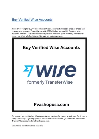 Buy Wise Accounts | 100% Verified With Full Documents