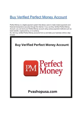 Recently Best 3 Sites to Buy Verified Perfect Money Accounts