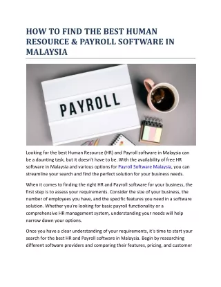 HOW TO FIND THE BEST HUMAN RESOURCE & PAYROLL SOFTWARE IN MALAYSIA