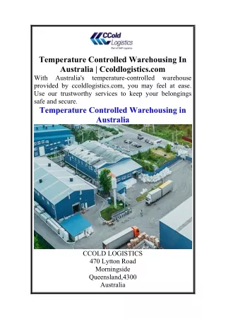 Temperature Controlled Warehousing In Australia  Ccoldlogistics.com