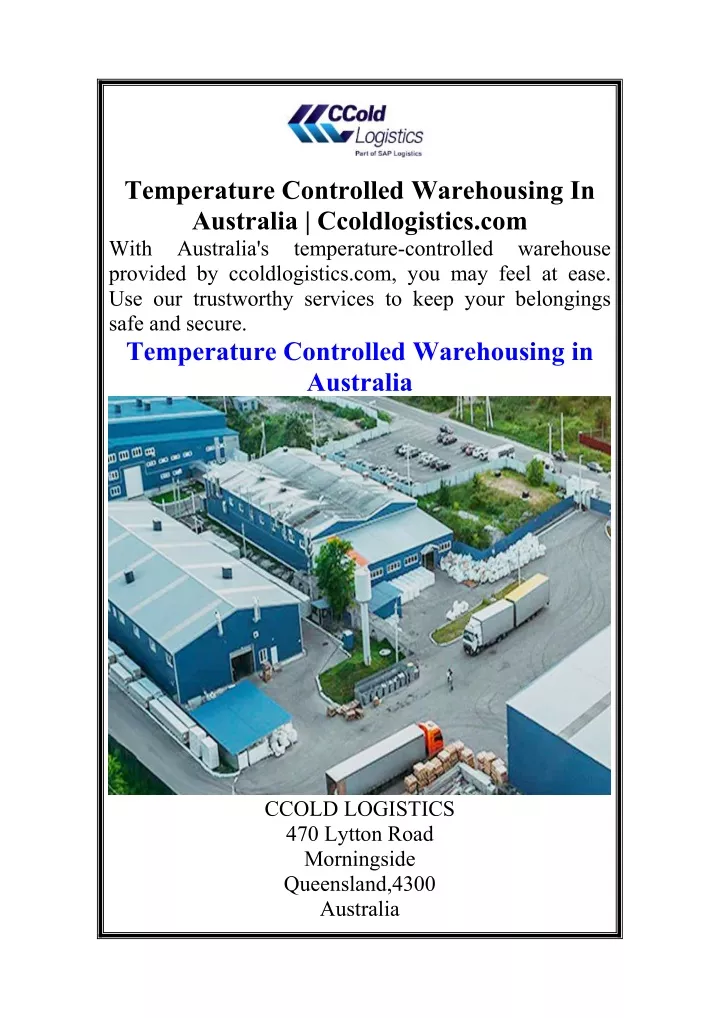 temperature controlled warehousing in australia