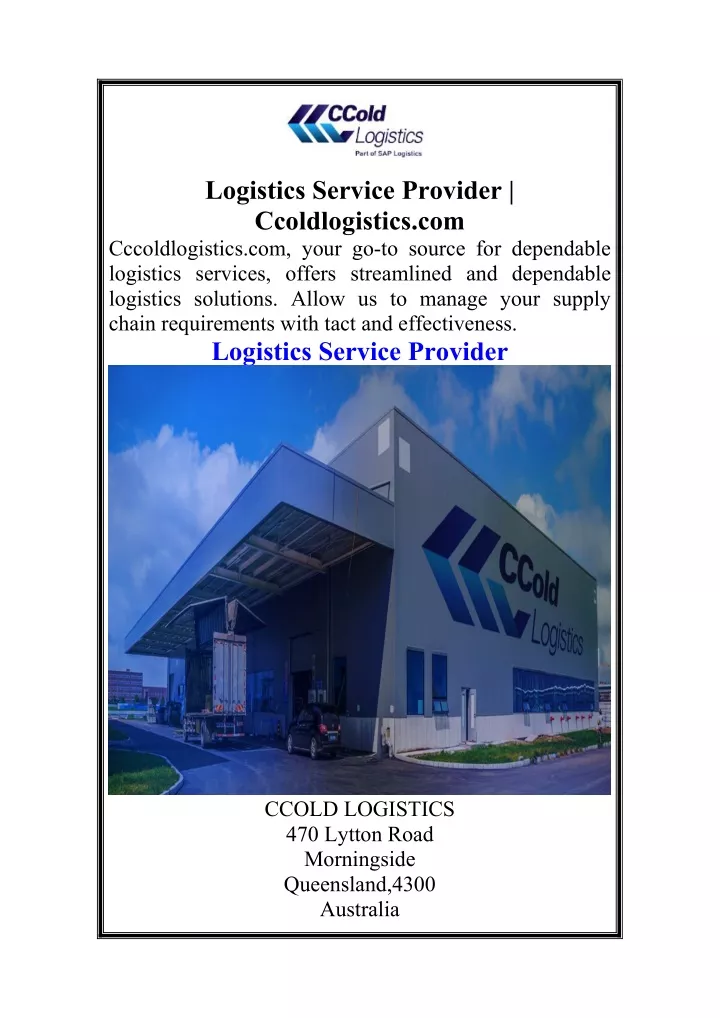 logistics service provider ccoldlogistics