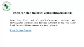 Excel For Mac Training Collegeafricagroup.com