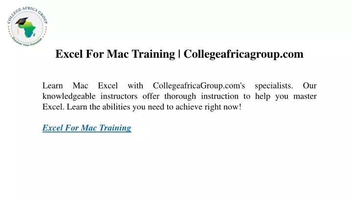 excel for mac training collegeafricagroup com
