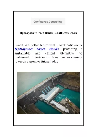 Hydropower Green Bonds | Confluentia.co.uk