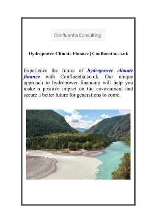 Hydropower Climate Finance | Confluentia.co.uk