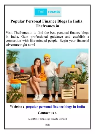 Popular Personal Finance Blogs In India  Theframes.in