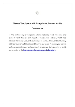 Elevate Your Space with Bangalore’s Premier Marble Contractors