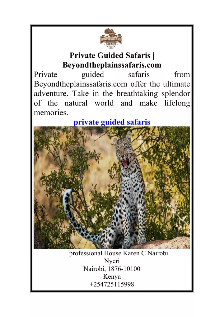 private guided safaris beyondtheplainssafaris