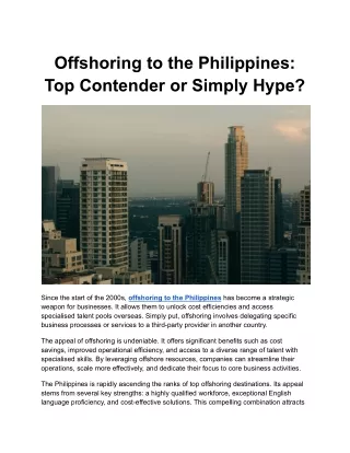Offshoring to the Philippines_ Top Contender or Simply Hype