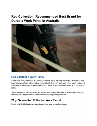 Red Collection: Recommended Best Brand for Durable Work Pants in Australia