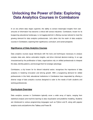 unlocking the power of data exploring data analytics courses in coimbatore