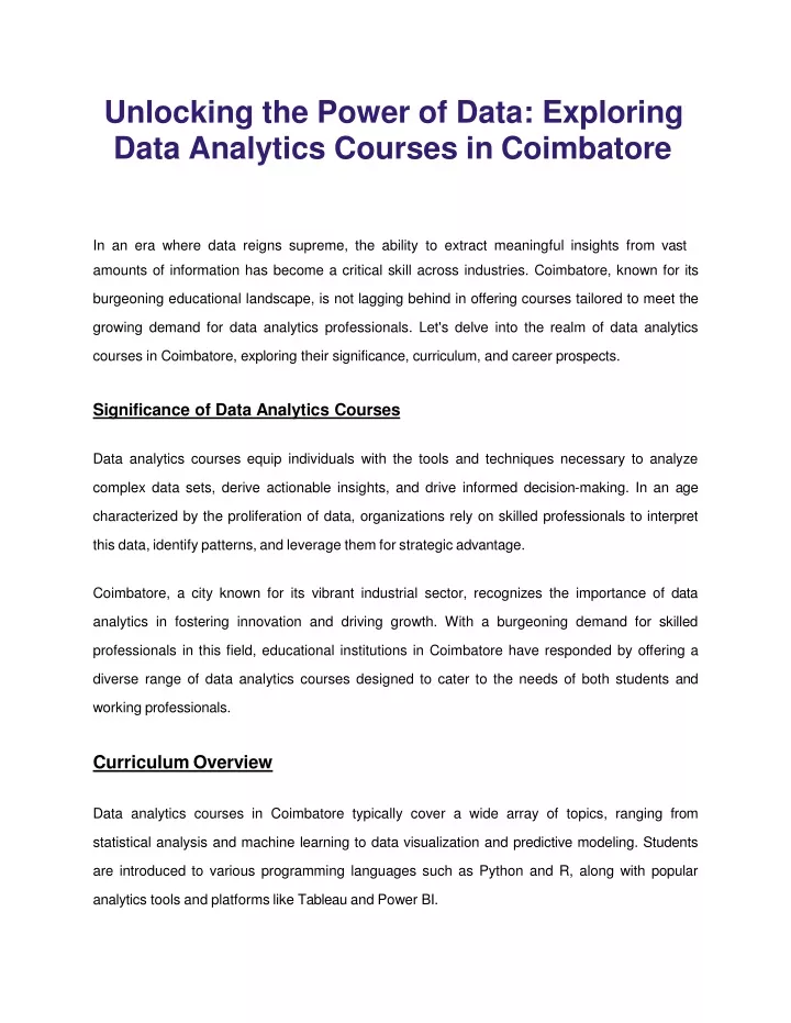 unlocking the power of data exploring data analytics courses in coimbatore