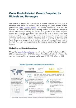 Grain Alcohol Market: Growth Propelled by Biofuels and Beverages