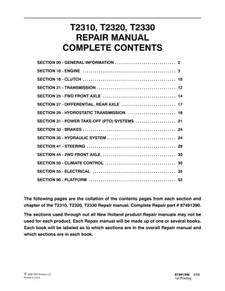 New Holland T2330 Tractor Service Repair Manual