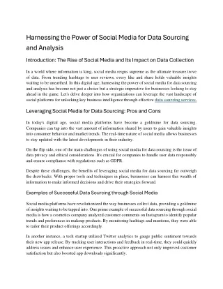 Harnessing the Power of Social Media for Data Sourcing and A