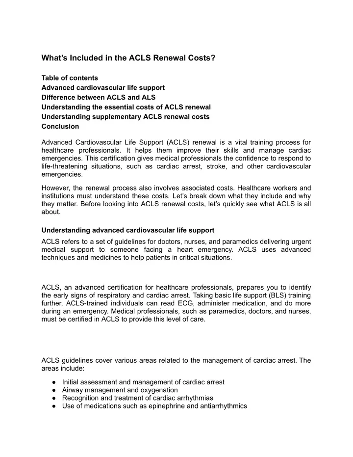 what s included in the acls renewal costs