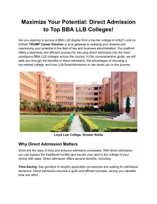 Maximize Your Potential_ Direct Admission to Top BBA LLB Colleges
