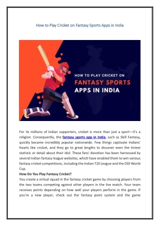 How to Play Cricket on Fantasy Sports Apps in India