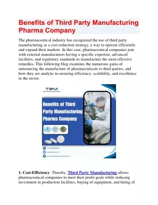 Benefits of Third Party Manufacturing Pharma Company