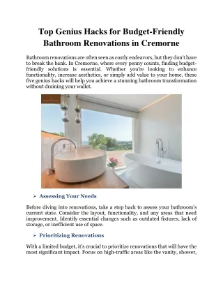 Top Genius Hacks for Budget-Friendly Bathroom Renovations in Cremorne