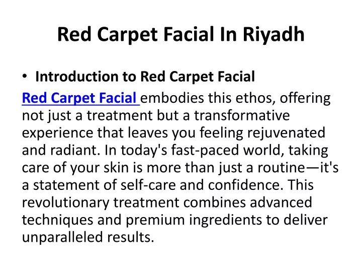 red carpet facial in riyadh