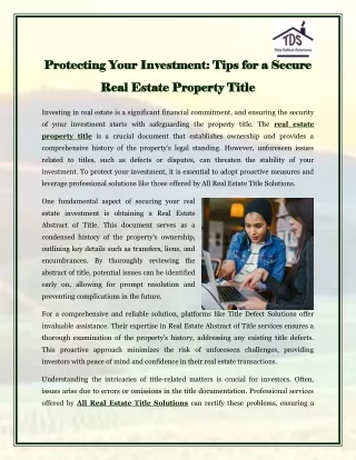 Protecting Your Investment Tips for a Secure Real Estate Property Title