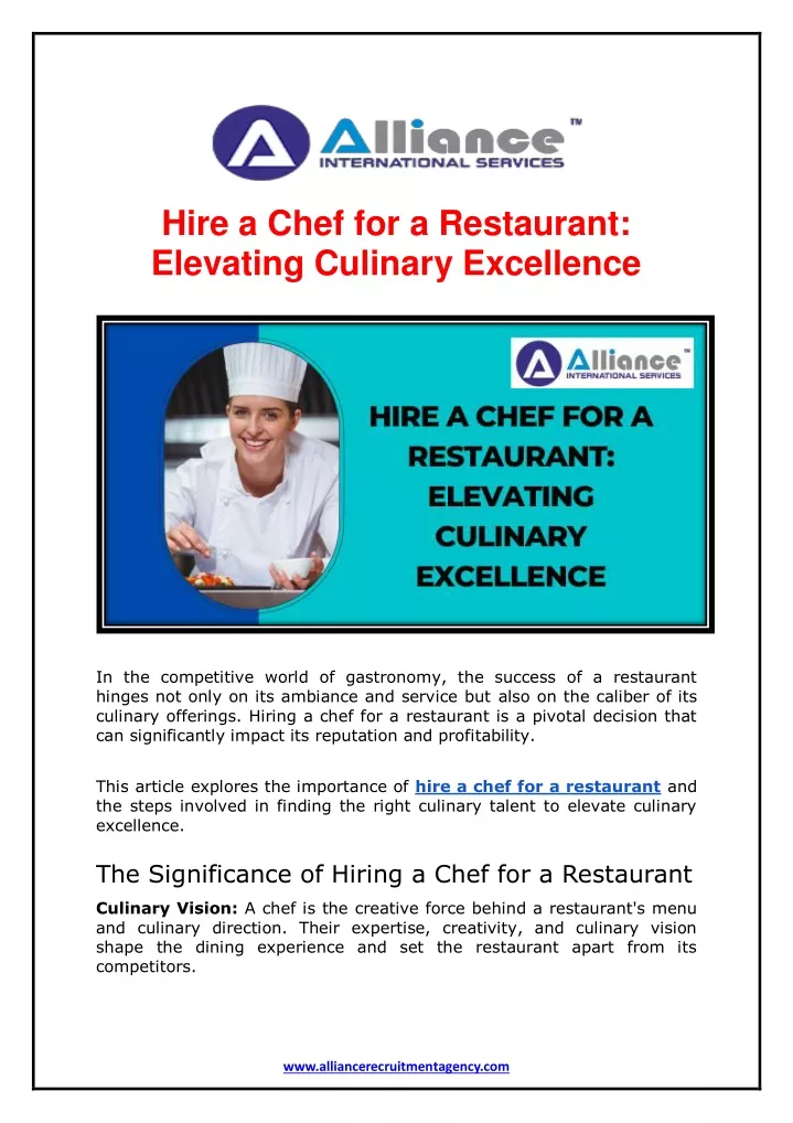 hire a chef for a restaurant elevating culinary