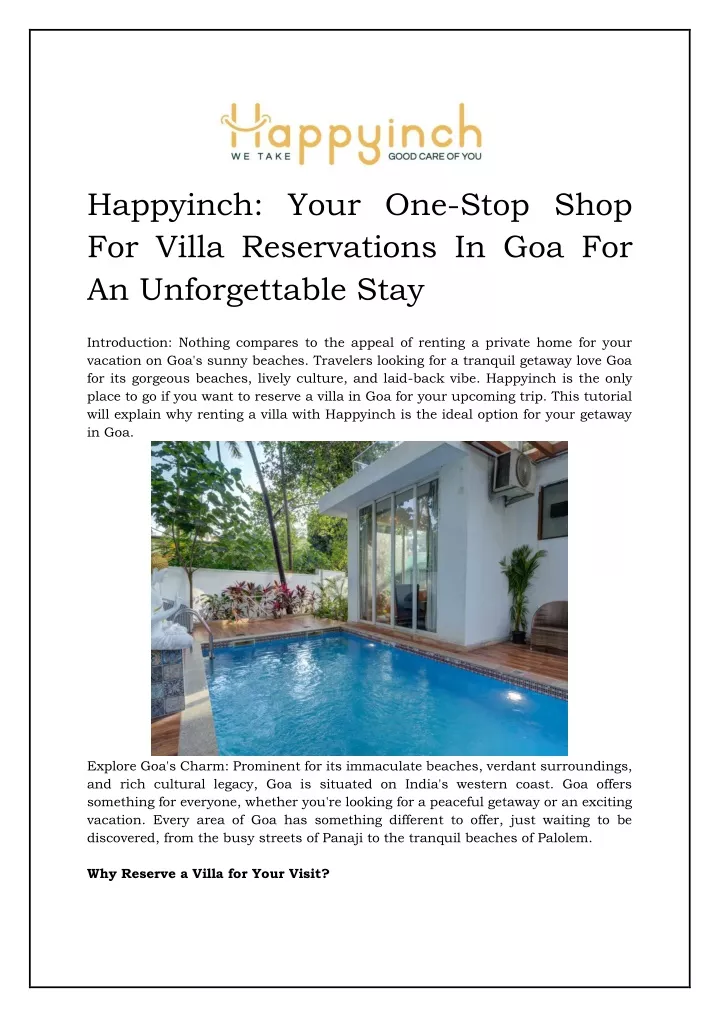 happyinch your one stop shop for villa