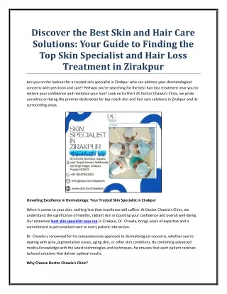 Your Guide to Finding the Top Skin Specialist and Hair Loss Treatment in Zirakpr