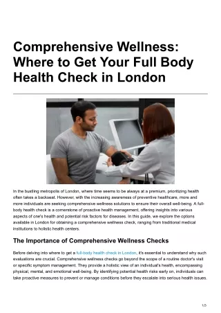 Comprehensive wellness where to get your full body health check in london